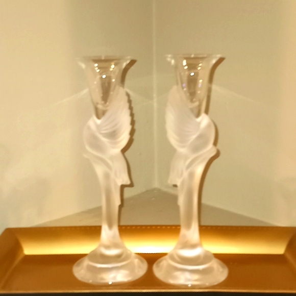 Faberge Kissing Doves Frosted Candlesticks - Picture 10 of 11